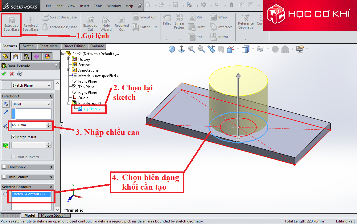 Thủ thuật Select contuor trong lệnh Extruded trên Solidworks